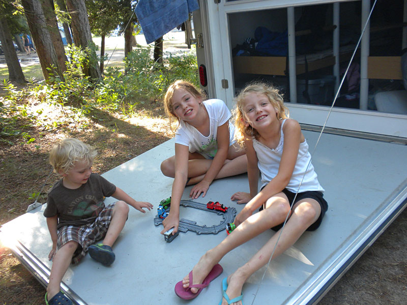 playing trains by the camper