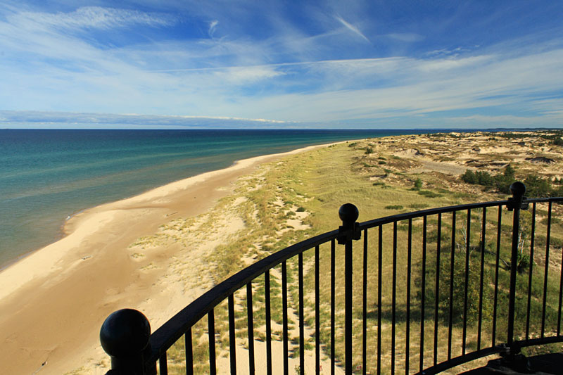 the view of lake michigan for the top of big sable point lighthouse