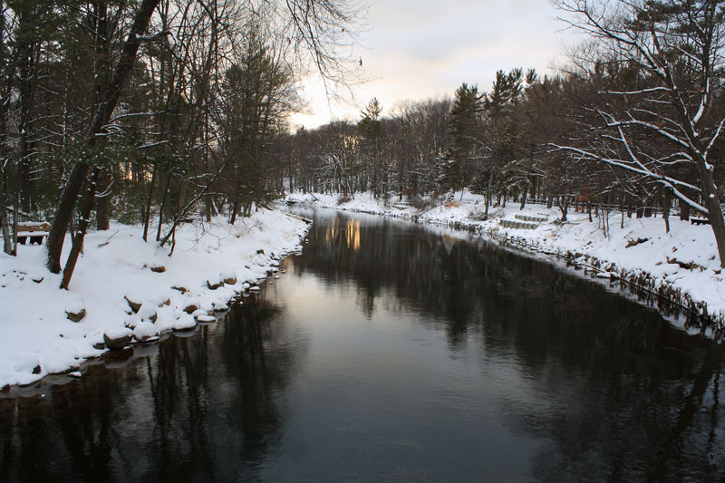 winter at big sable river at ludington state park