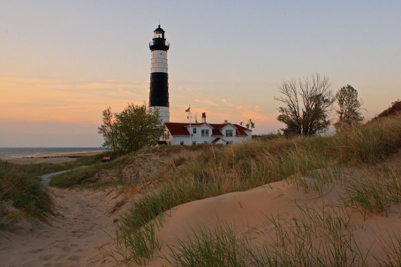 just before sunset at the big sable point lighthouse