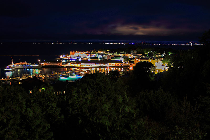 night shot of mackinac island