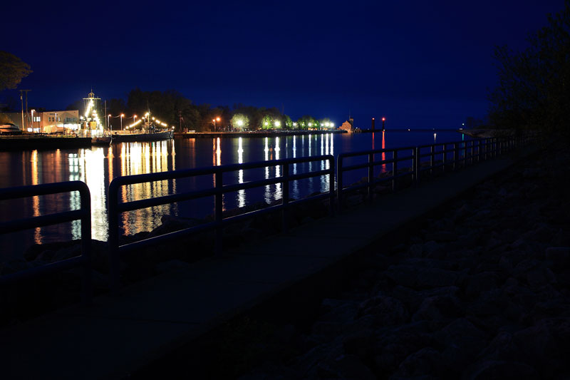 night lights along muskegon harbor