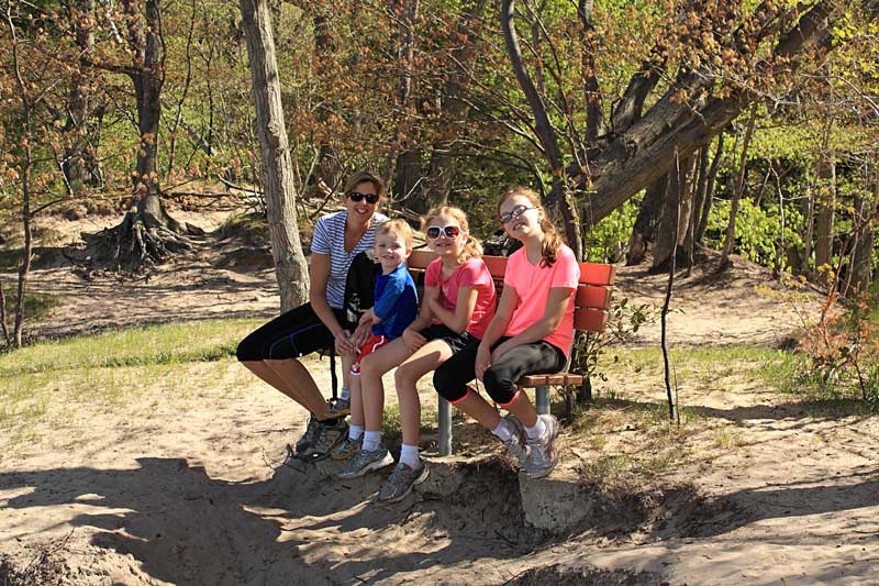 bench at the first overlook on the dune ridge trail