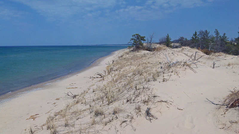 the lake michigan view from our campsite in nordhouse dunes