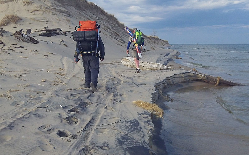 hiking  back to ludington state park from nordhouse