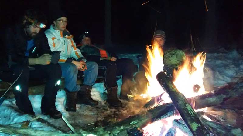 campfire winter camping lost lake michigan