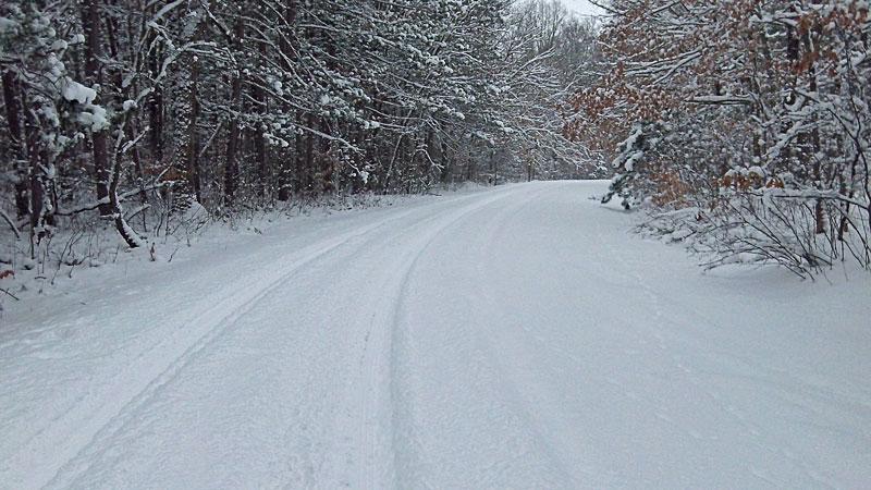 the unplowed road back to pines point rec area