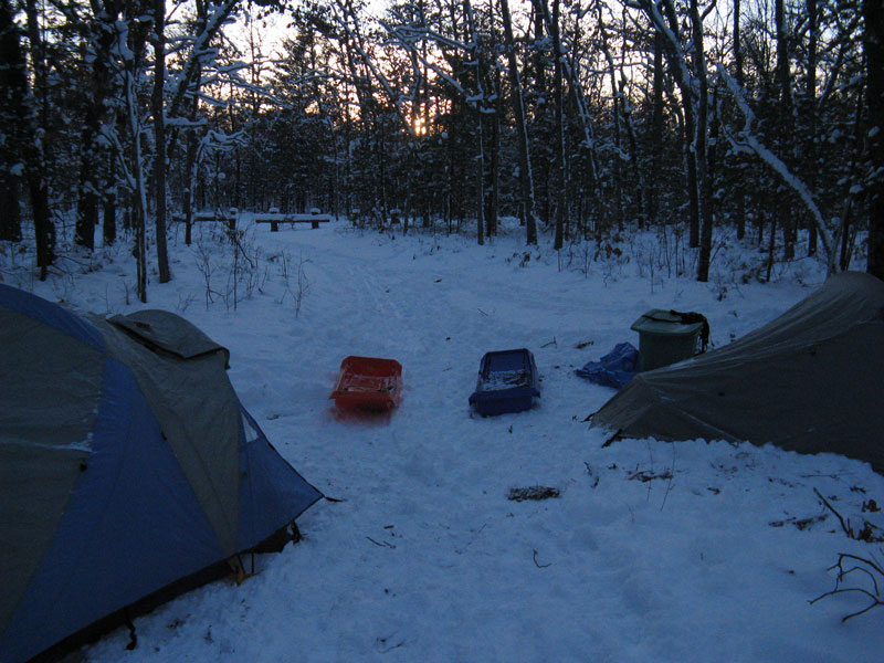 sunset at our winter camp along the white river trail