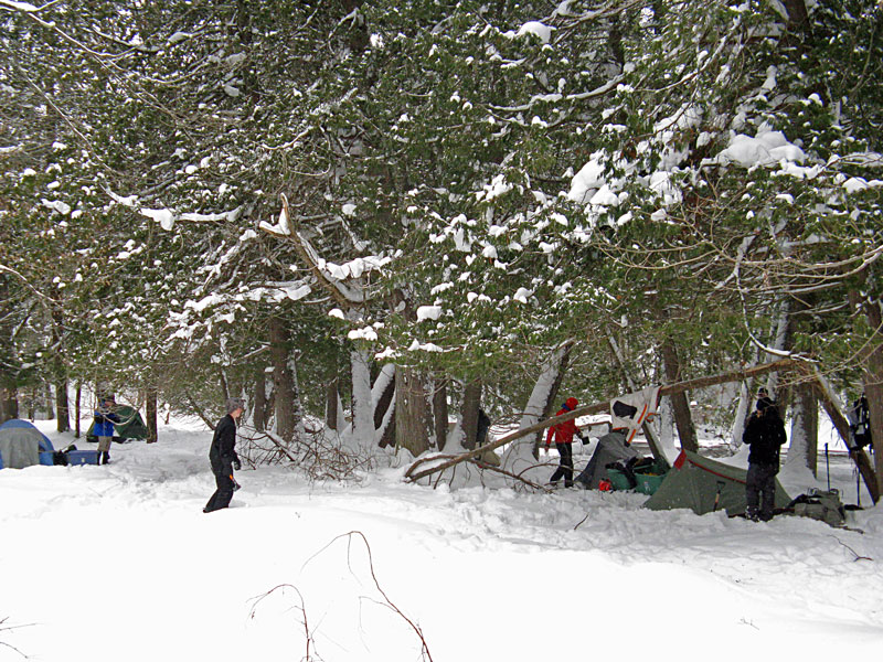 winter campsite by the pine river