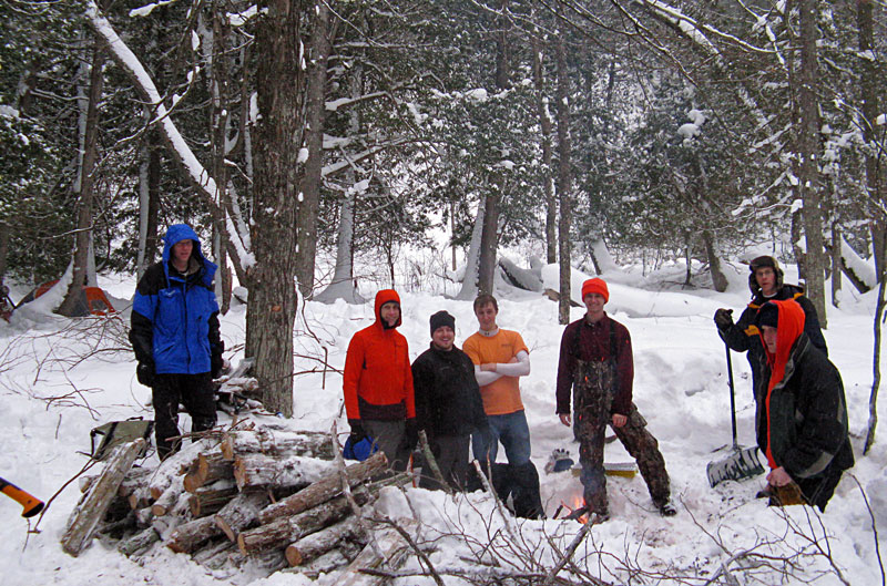 getting the fire going back at camp