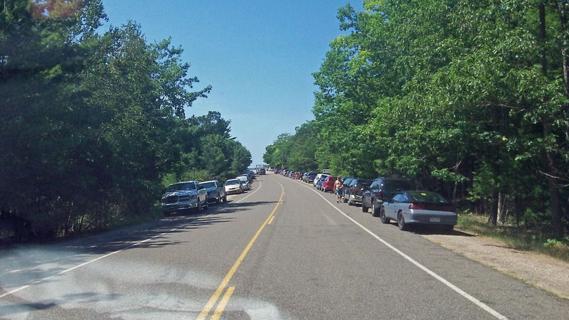 car lined up along the road at platte river point