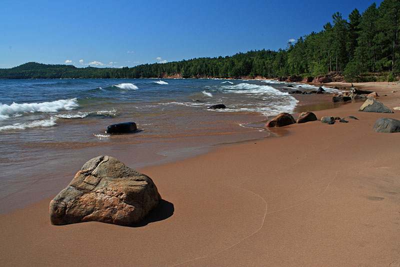 rocky beach by little presque isle trail