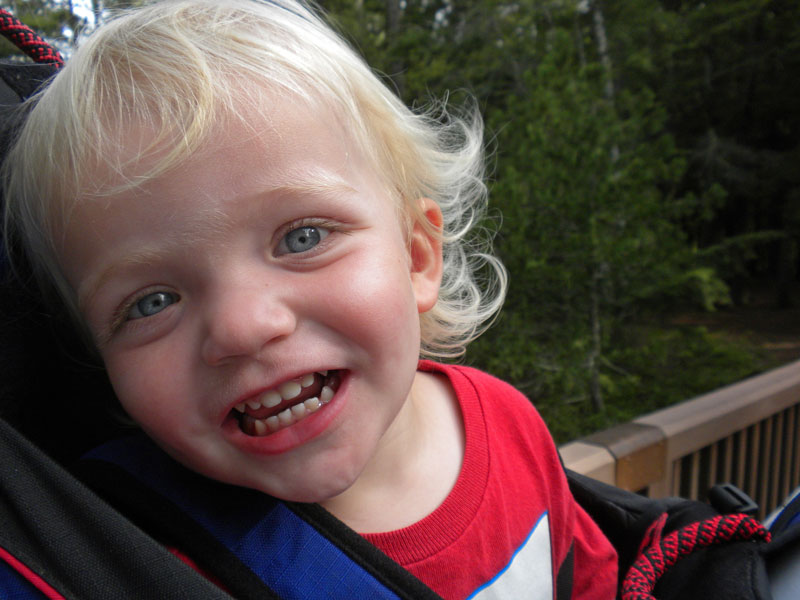 reid in the backpack carrier and ready for a hike