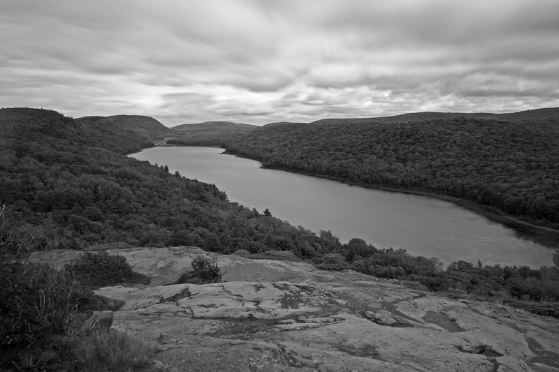 black and white shot of the lake of the clouds