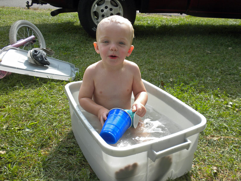 baby bath time at the union bay campground