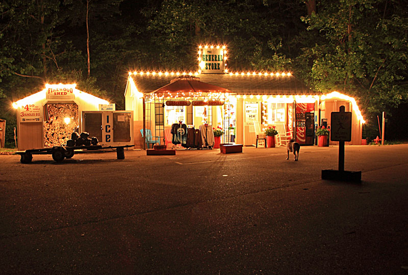 campground general store at night