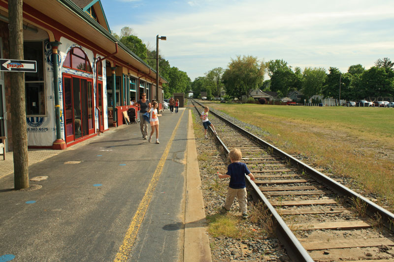 playing on the train tracks