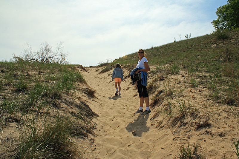 climbing back out in the soft dune sand