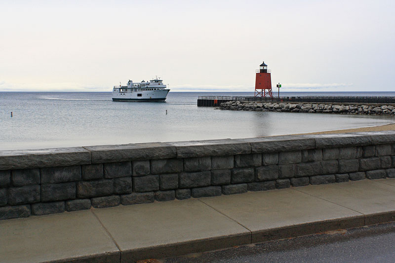 beaver island ferry coming into the charlevoix harbor