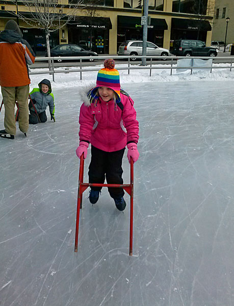 learning to ice skate at rosa parks circle