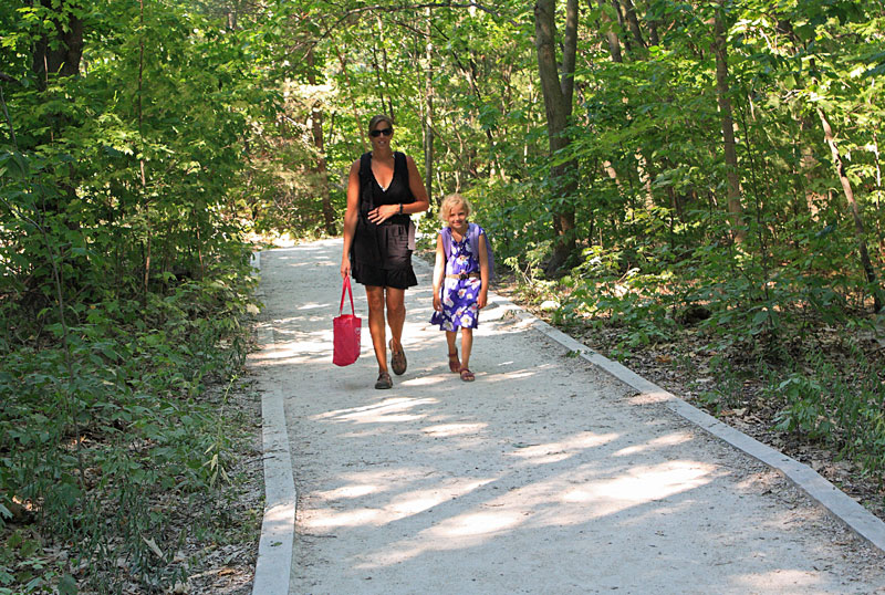 hiking the trail to the beach in rosy mound natural area