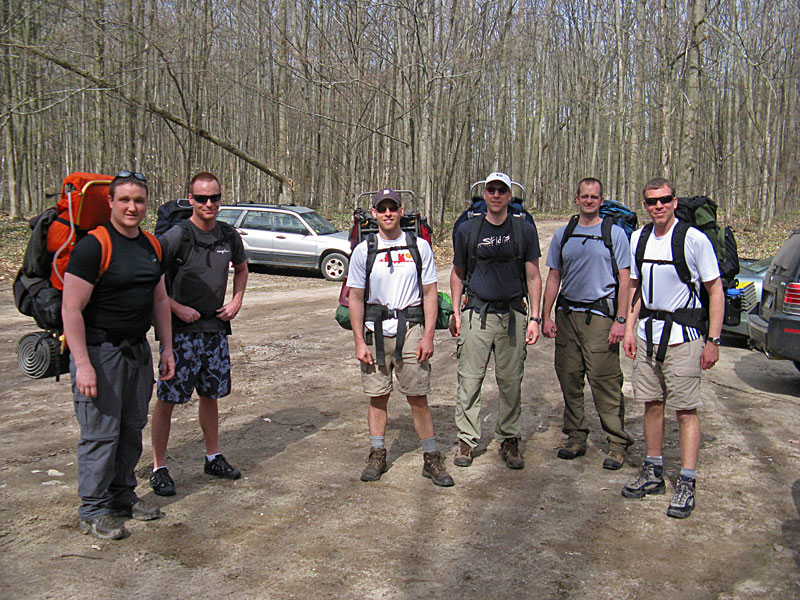 backpacking group at jordan river pathway trailhead